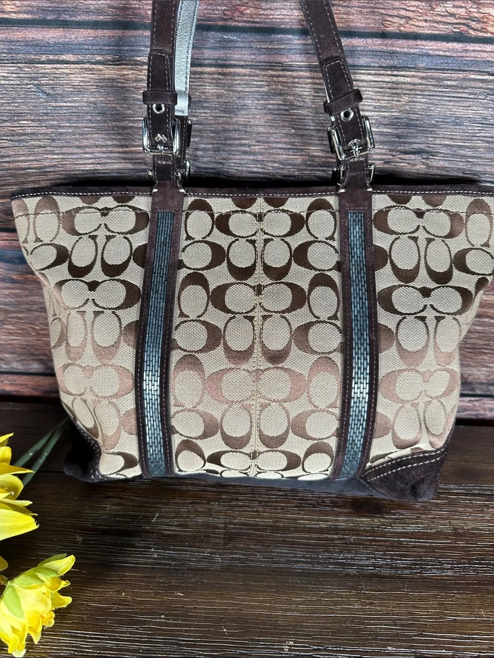 Coach Beaded Signature Gallery Tote Bag,